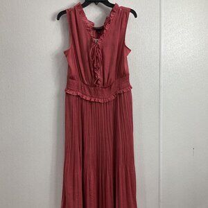 Lace Up Maxi Dress w/ Smocked Waist by Lane Bryant in Coral Pink 14 16 Boho